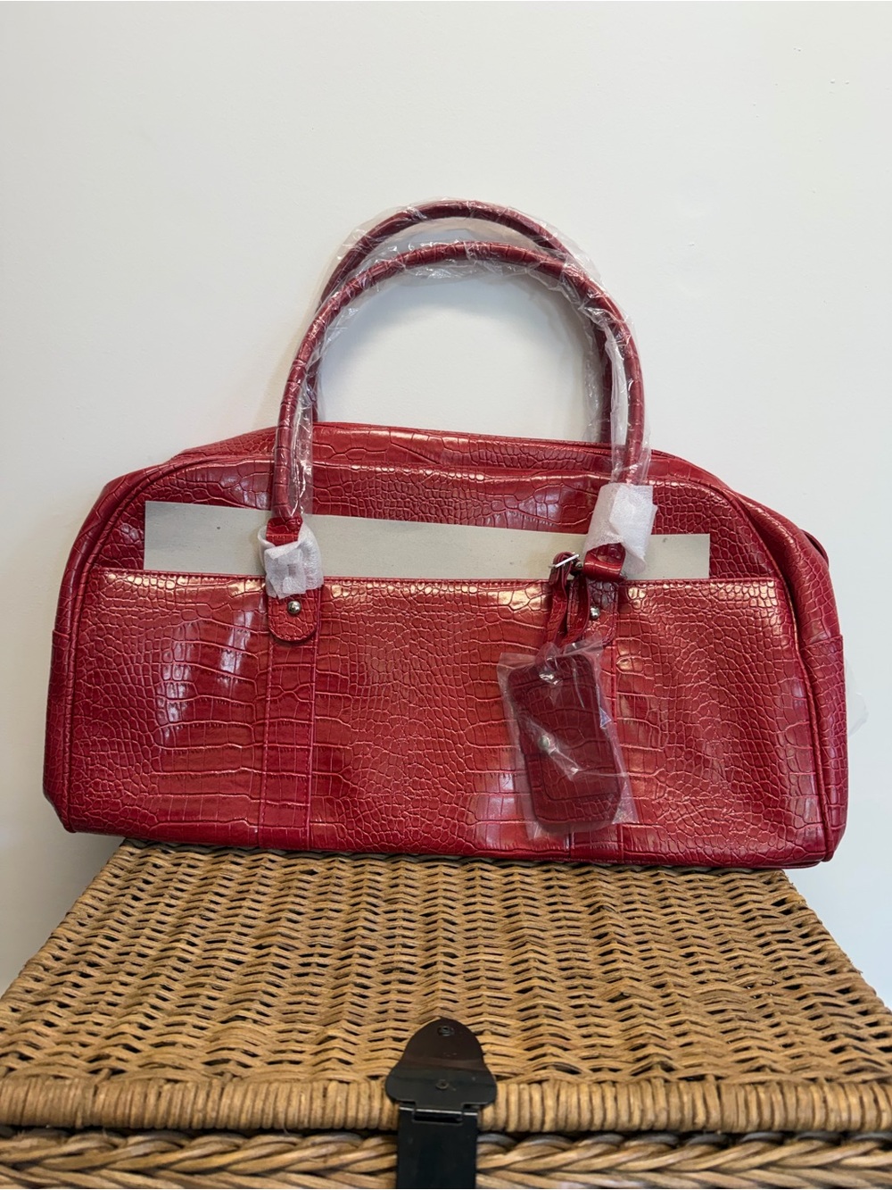 Brand New Vintage Bath And Body Works Red Croc-Embossed Duffle Bag